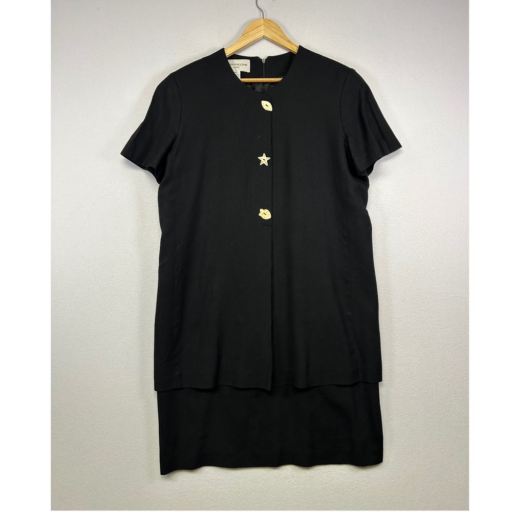 Nautical Vintage Evan-Picone Womens 16 Black Tiered Novelty Button Shift Dress